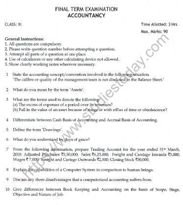 CBSE Class 11 Accountancy Question Paper Set O Solved